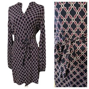 Sz S Laundry by Design Navy and Burgundy Geometric Jersey Dress